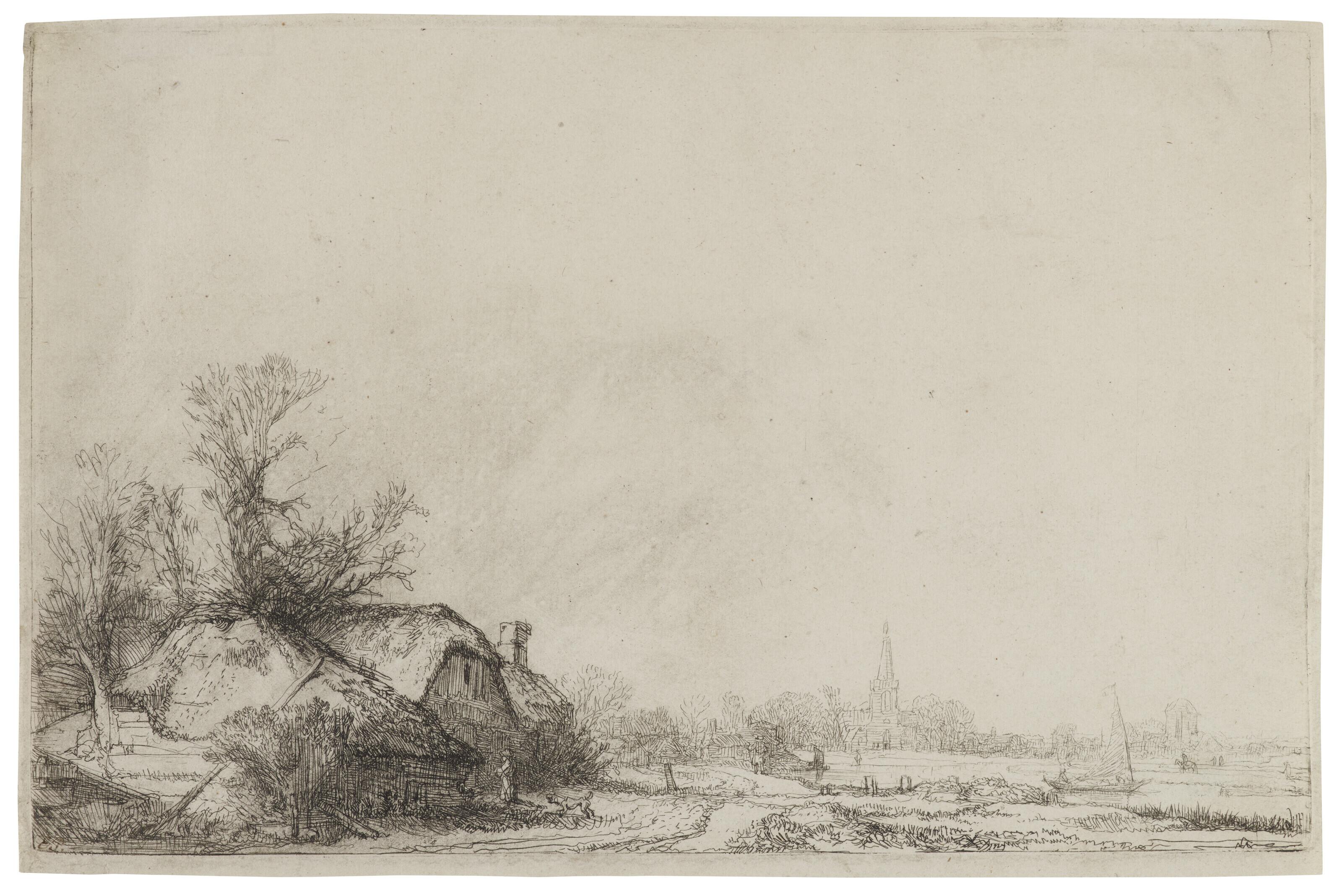 Rembrandt Harmensz. Van Rijn - A Cottage beside a Canal with a View of Ouderkerk