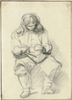 Rembrandt Harmensz. Van Rijn - A seated man with long hair, his hands folded