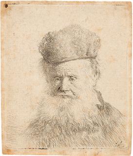 Rembrandt Harmensz. van Rijn - Bärtiger Greis mit Pelzmütze.