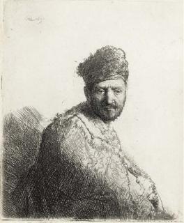 Rembrandt Harmensz. Van Rijn - Bearded Man, in a Furred Oriental Cap and Robe: The Artist\'s Father (B., Holl. 263; H. 53; BB. 31-J)