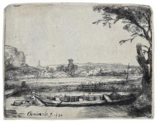 Rembrandt Harmensz. Van Rijn - Canal with a large Boat and a Bridge (\'Het Schuytje op de voorgrondt\')