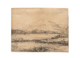 Rembrandt Harmensz van Rijn - Canal with an Angler and Two Swans