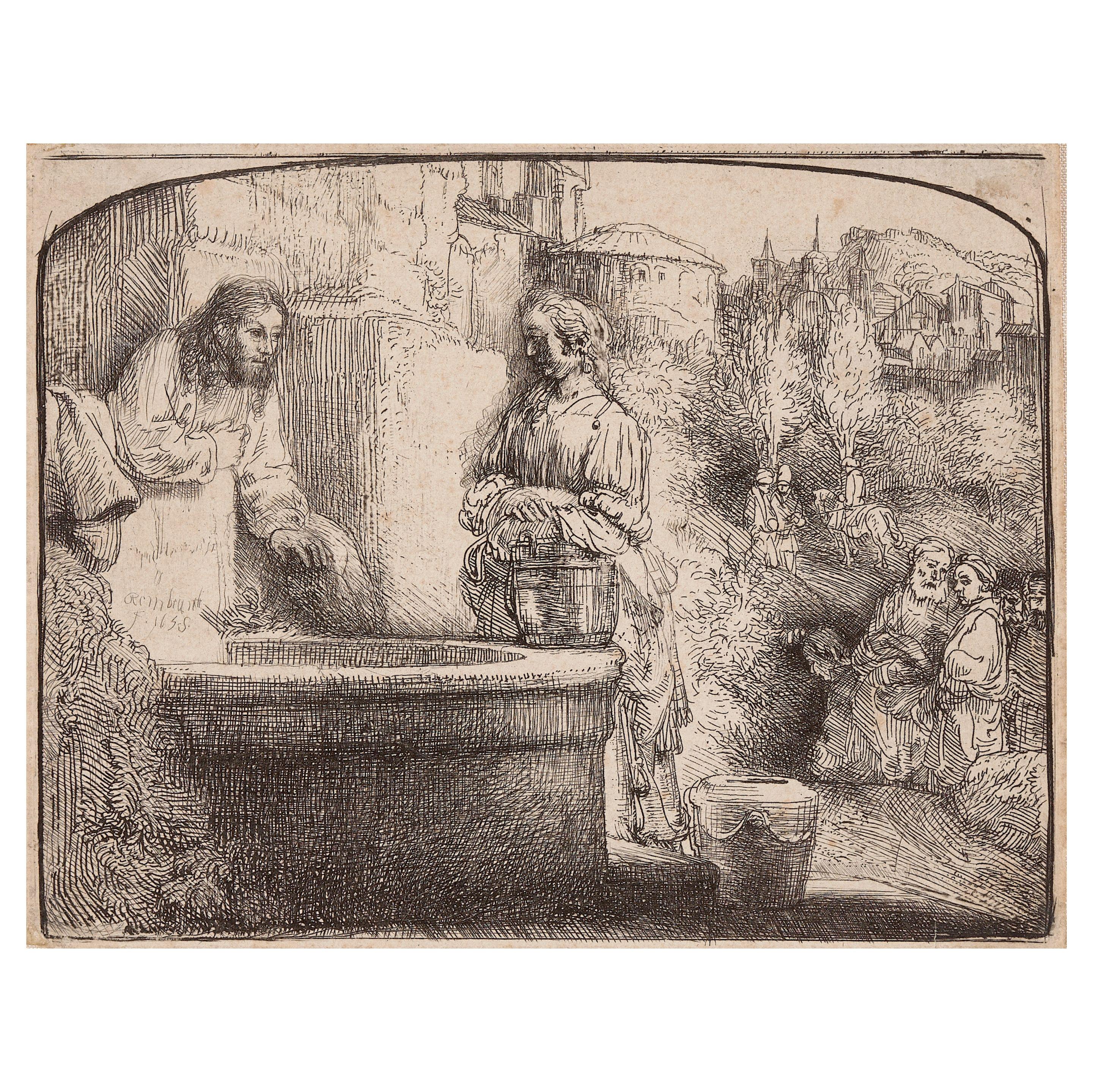 Rembrandt Harmensz van Rijn - Christ and the Woman of Samaria: An Arched Print