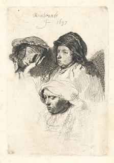 Rembrandt Harmensz. van Rijn - Drei Frauenköpfe, die eine schlafend