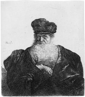 Rembrandt Harmensz. van Rijn - Greis in weitem Samtmantel.