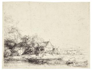 Rembrandt Harmensz. van Rijn - Landscape With A Cow Drinking (B., Holl. 237; New Holl. 251; H. 240)