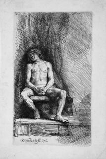 Rembrandt Harmensz. van Rijn - Männlicher Akt, sitzend.