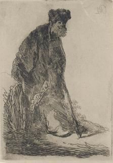 Rembrandt Harmensz. van Rijn - Man in a Coat and Fur Cap leaning against a Bank (Bartsch, Hollstein 151; Hind 14)