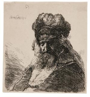 Rembrandt Harmensz. Van Rijn - Old Bearded Man In A High Fur Cap, With Eyes Closed (B., Holl. 290; New Holl. 148; H. 130)