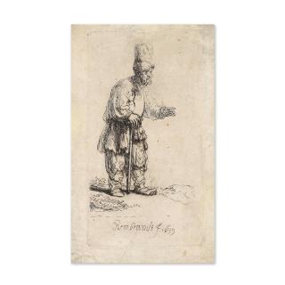 Rembrandt Harmensz van Rijn - Paysan à grand bonnet appuyé sur sa canne, 1639