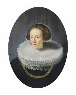 Rembrandt Harmensz. Van Rijn - Portrait Of Petronella Buys (1610-1670), Bust-Length, In A Brocaded Black Gown, Bobin Lace-Trimmed Double Cartwheel Ruff And Pearled Diadem Cap