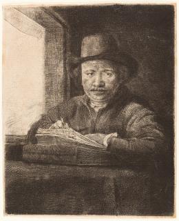 Rembrandt Harmensz. van Rijn - Selbstbildnis zeichnend