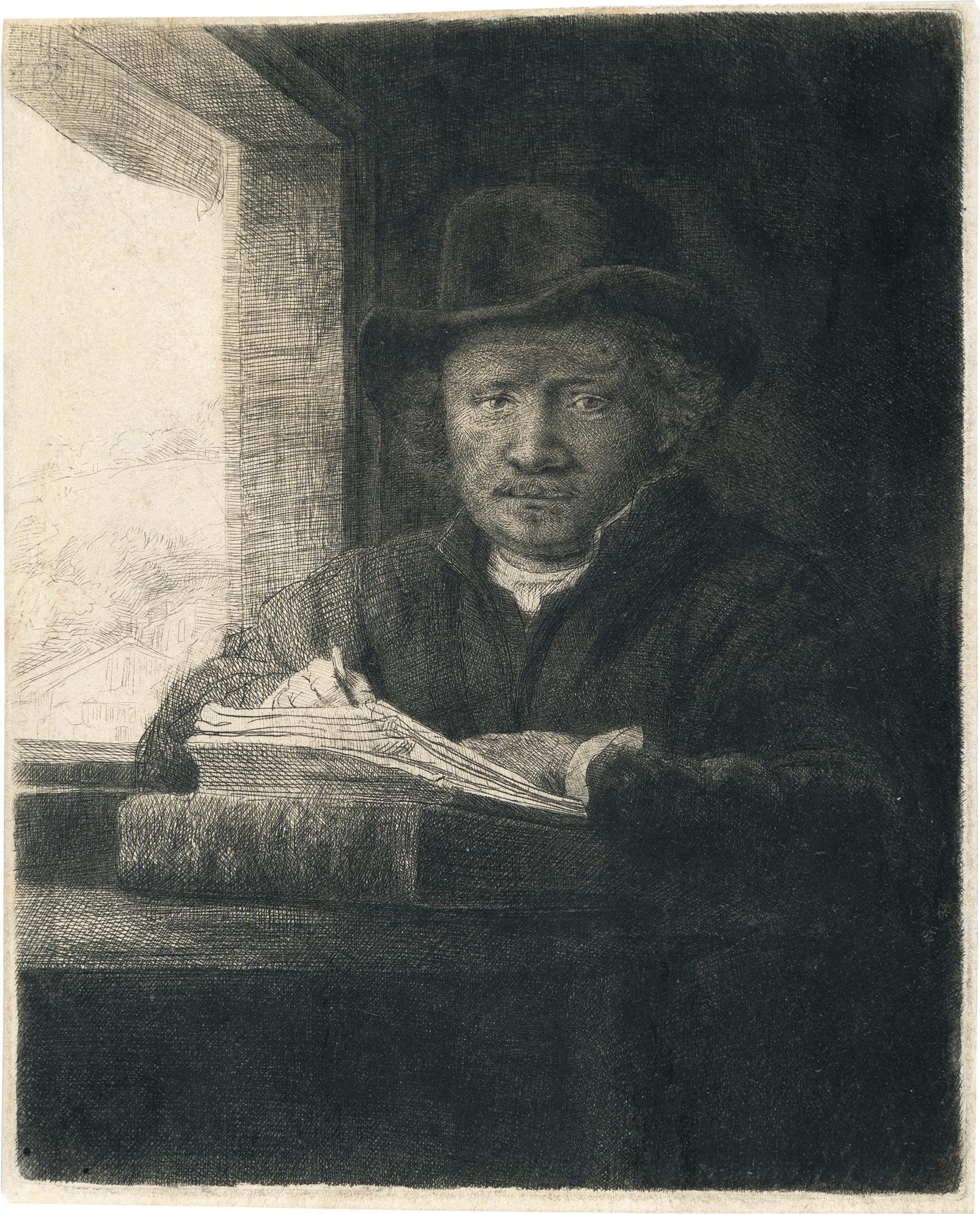 Rembrandt Harmensz. van Rijn - Selbstbildnis, zeichnend