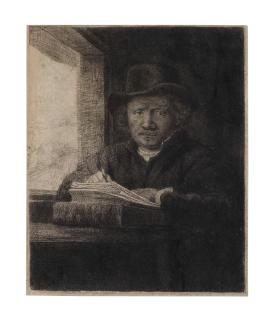 Rembrandt Harmensz van Rijn - Self-Portrait etching at a Window