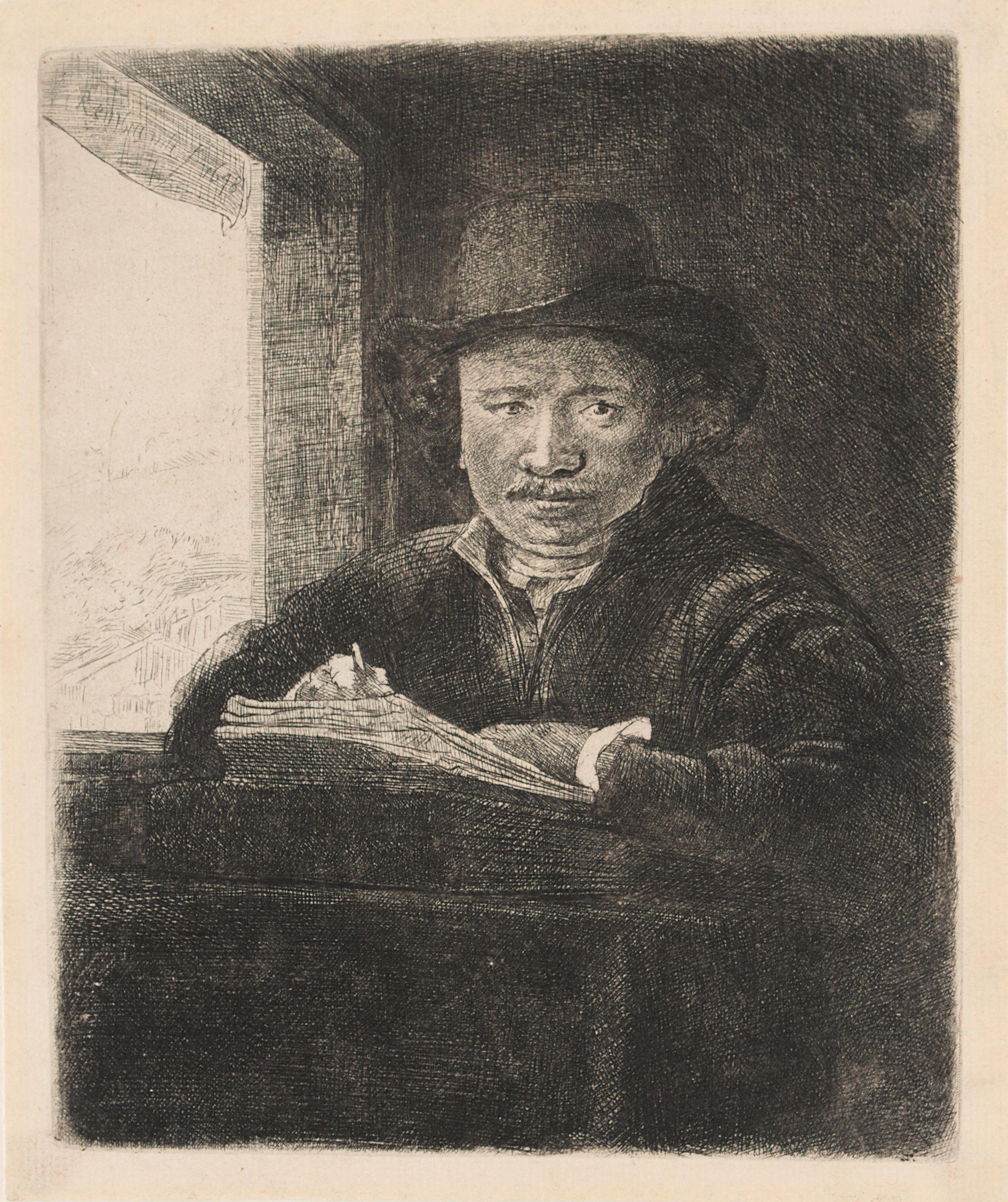 Rembrandt Harmensz van Rijn - Self-Portrait Etching at a Window