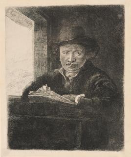 Rembrandt Harmensz van Rijn - Self-Portrait Etching at a Window