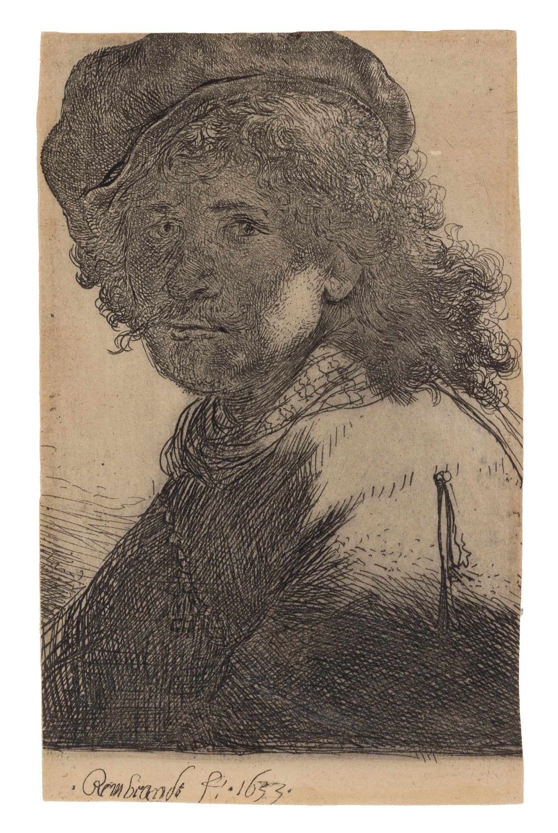 Rembrandt Harmensz. Van Rijn - Self-Portrait In A Cap And Scarf With The Face Dark: Bust