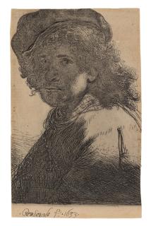 Rembrandt Harmensz. Van Rijn - Self-Portrait In A Cap And Scarf With The Face Dark: Bust