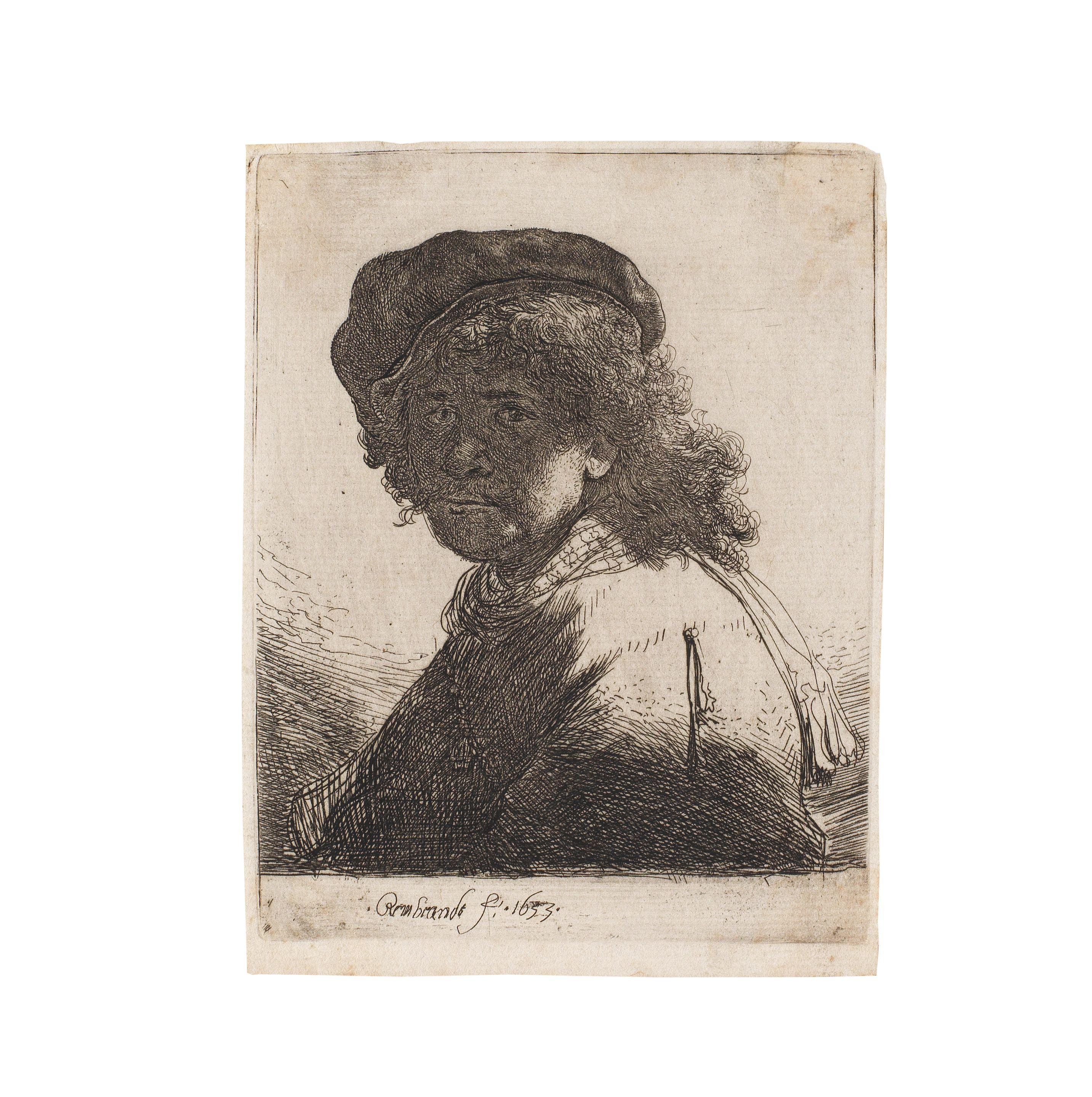 Rembrandt Harmensz van Rijn - Self-Portrait in a Cap and Scarf with the Face dark: Bust