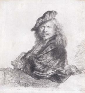 Rembrandt Harmensz. Van Rijn - Self-portrait leaning on a stone still (Bartsch 21)