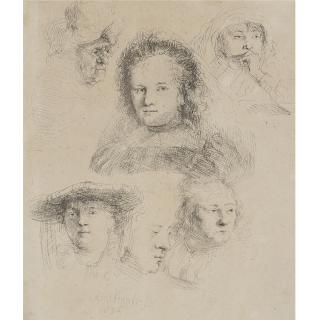 Rembrandt Harmensz. Van Rijn - Studies Of The Head Of Saskia And Others (B., Holl. 365; H. 145; Bb. 36-B)