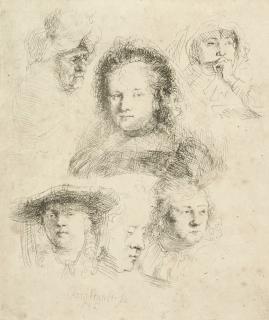 Rembrandt Harmensz. van Rijn - Studies of the Head of Saskia and others (B., Holl. 365; H. 145)
