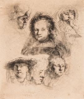 Rembrandt Harmensz van Rijn - Studies of the Head of Saskia and Others