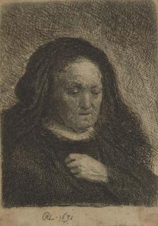 Rembrandt Harmensz. van Rijn - The Artist\'s Mother with her Hand on her Chest; Small Bust (Boon 349; Hind 349)