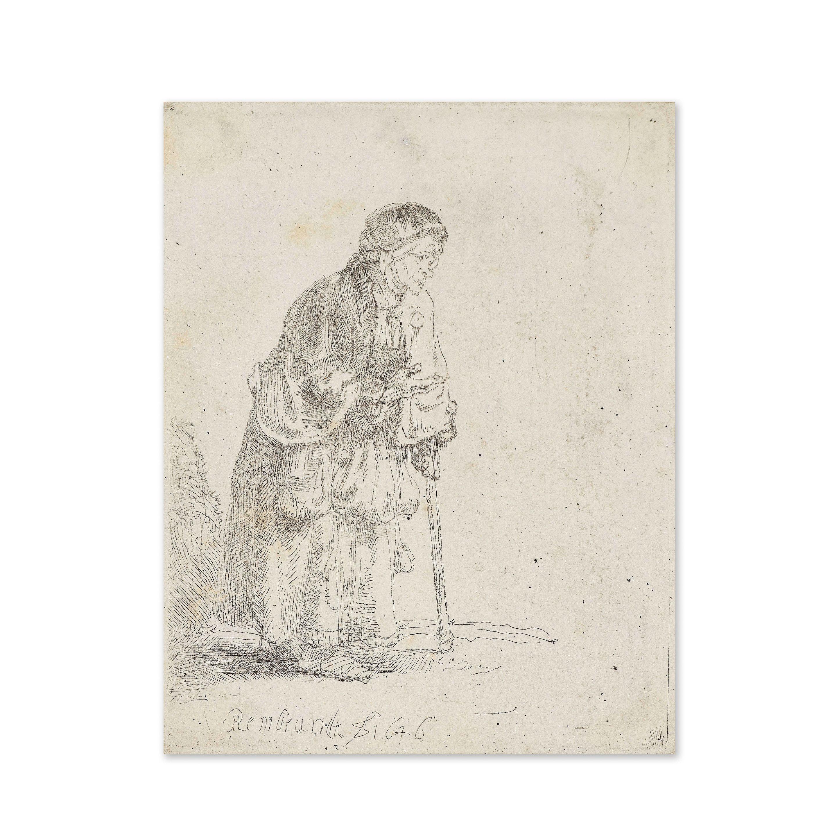 Rembrandt Harmensz van Rijn - Vieille Mendiante appuyée sur sa canne, circa 1646