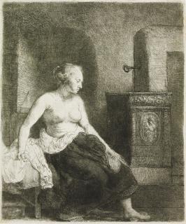 Rembrandt Harmensz. Van Rijn - Woman sitting half dressed beside a Stove