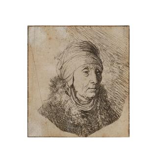 Rembrandt Harmensz van Rijn - Woman with a High Headdress Wrapped around the Chin: Bust