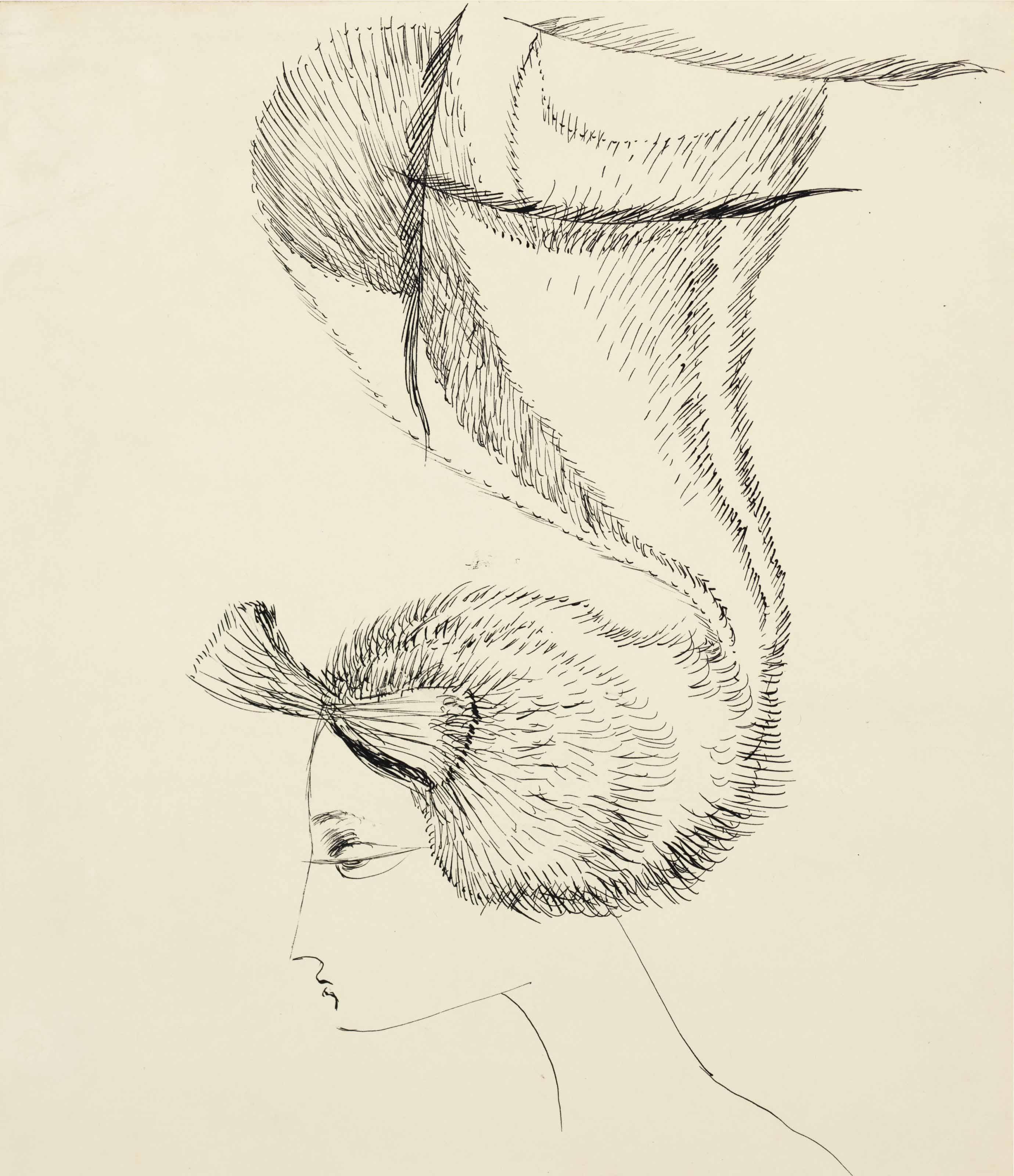 Remedios Varo - Perfil de mujer con sombrero Art Nouveau