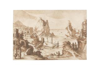 Remigio Cantagallina - A capriccio of a port with boats and figures