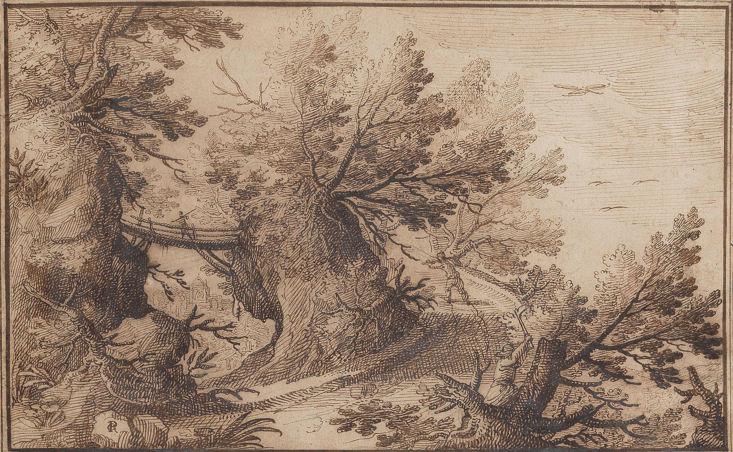Remigio Cantagallina - A Wooded Landscape With A Figure With A Woodsman