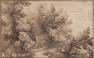 Remigio Cantagallina - A Wooded Landscape With A Figure With A Woodsman