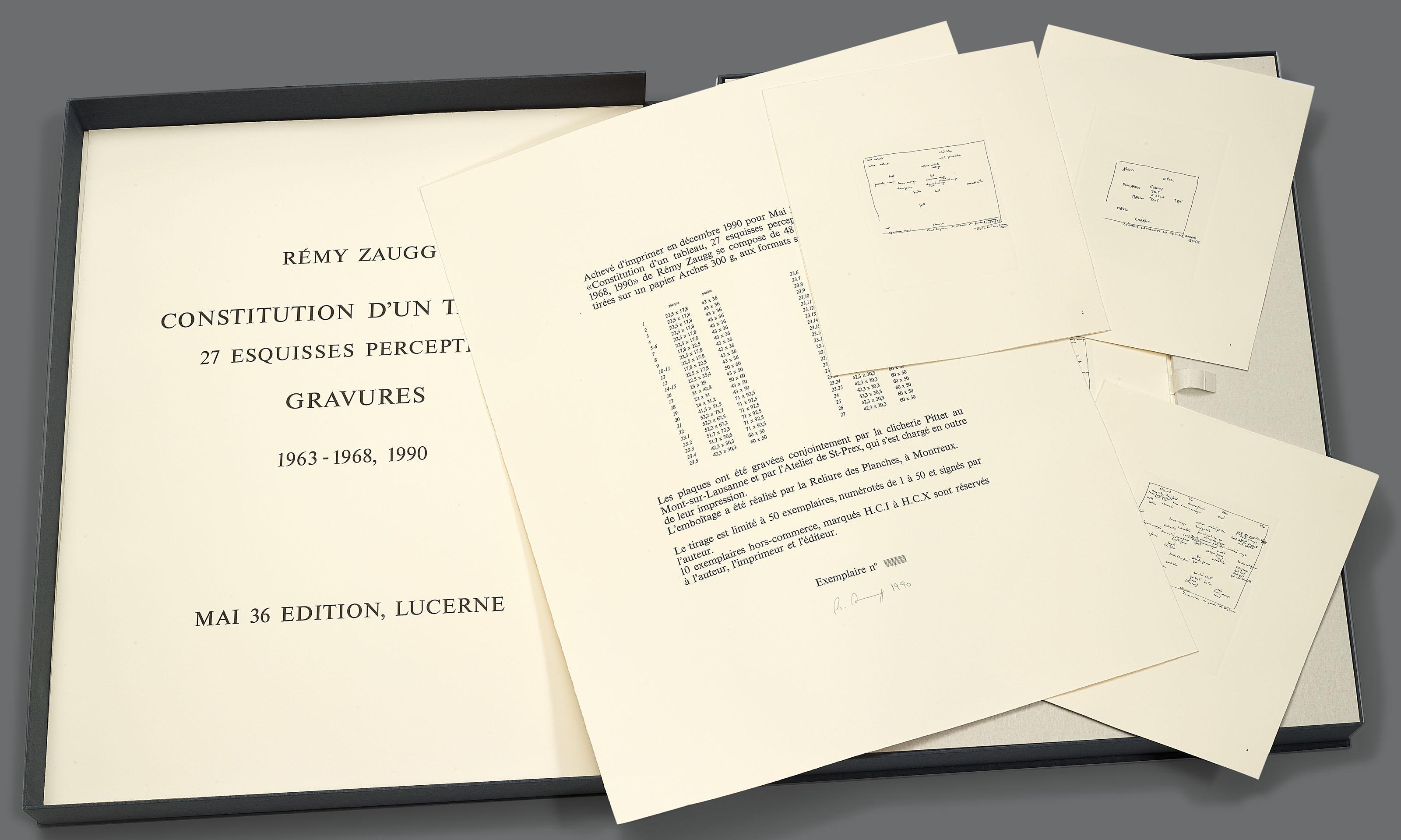Remy Zaugg - CONSTITUTION D\'UN TABLEAU, 27 ESQUISSES PERCEPTIVES, GRAVURES, 1963-1968, 1990