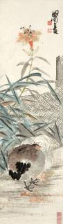 Ren Xiong - Rooster And Lily By A Fence