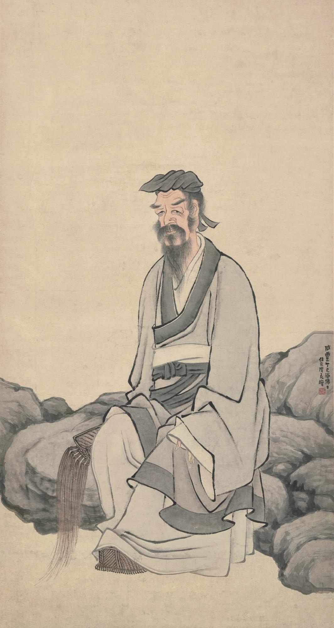 Ren Xiong - Scholar Resting On Rock
