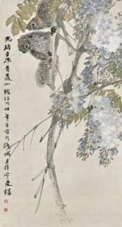 Ren Yi - Wisteria And Squirrels