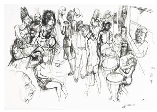 Renato Guttuso - Café Del Grecosigned And Dated 1976, Ink On Paper