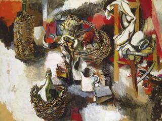 Renato Guttuso - Interno con accessori di studio (damigiana, cesto e sedia)