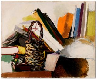 Renato Guttuso - Natura morta con cestino e libri