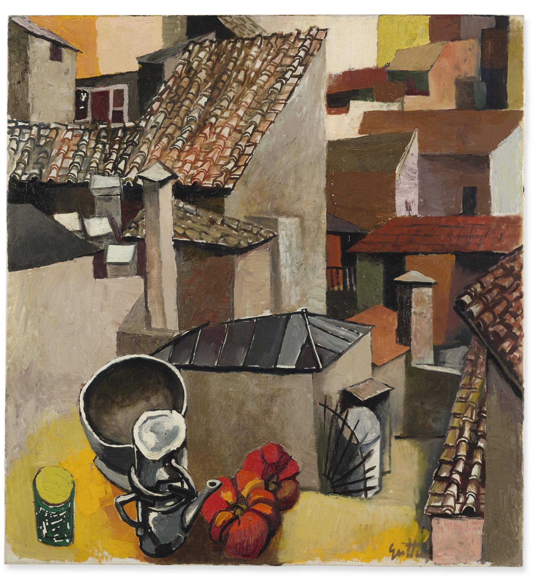Renato Guttuso - Tetti Su Via Leonina (Oggetti Su Via Leonina-Natura Morta Alla Finestra)