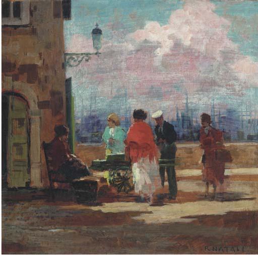 Renato Natali - Street Sellers On The Quay, Livorno