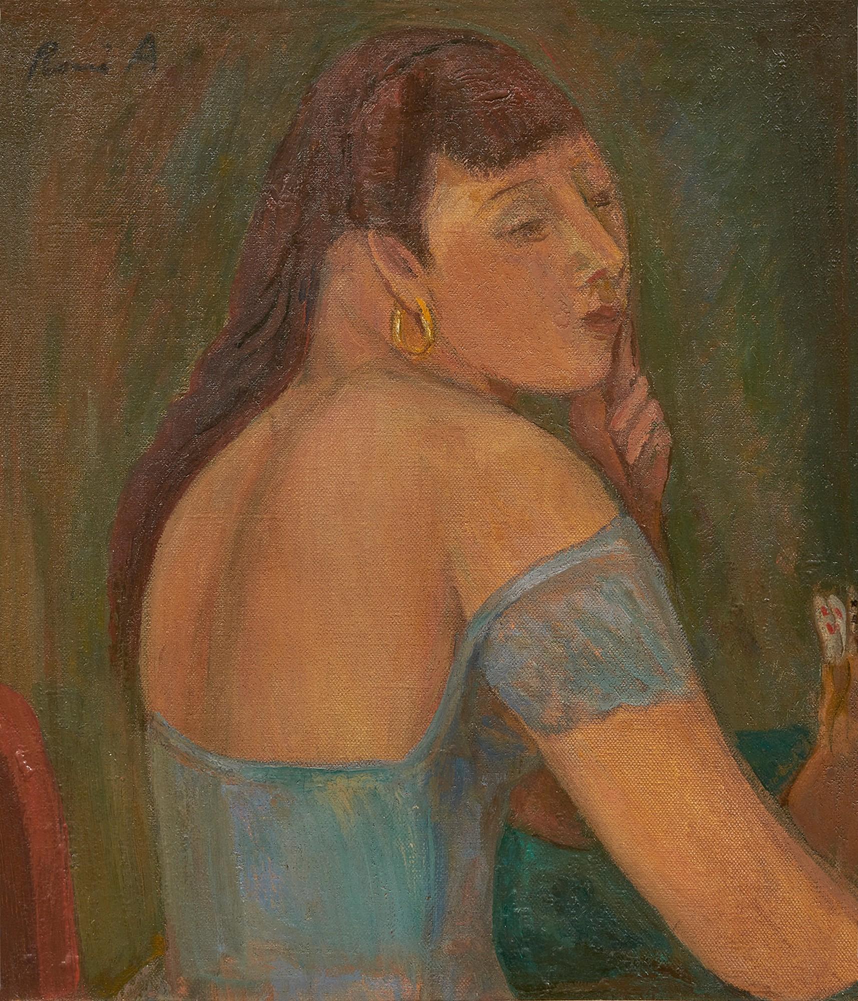 René Auberjonois - Jeune femme aux cartes de jeu