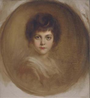 René Avigdor - Portrait of A Young Girl, Bust-Length, In A Feigned Oval