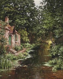 René Charles Edmond His - A cottage on the riverside