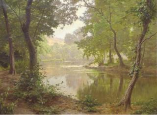 René  Charles Edmond His - A forest lake in summer
