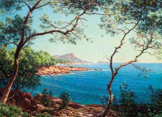 René Charles Edmond His - A Mediterranean coastline in summer