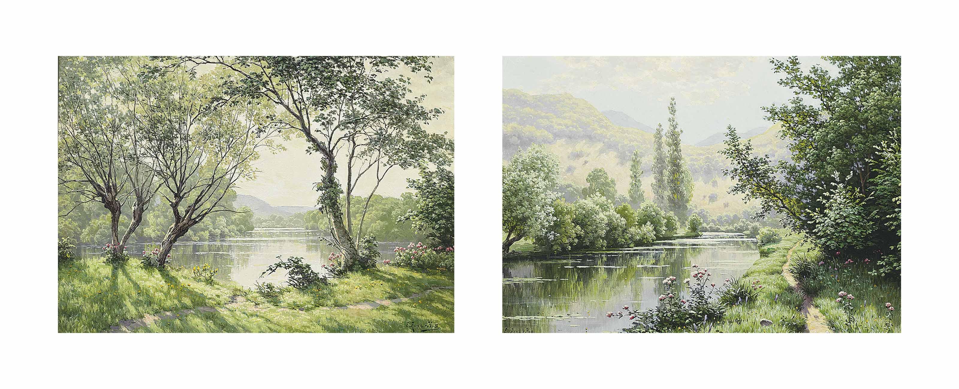 Rene Charles Edmond His - A river landscape; and A pathway by a river